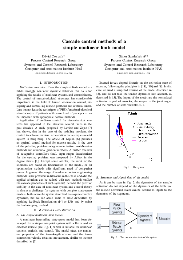 (PDF) Cascade control methods of a simple nonlinear limb model