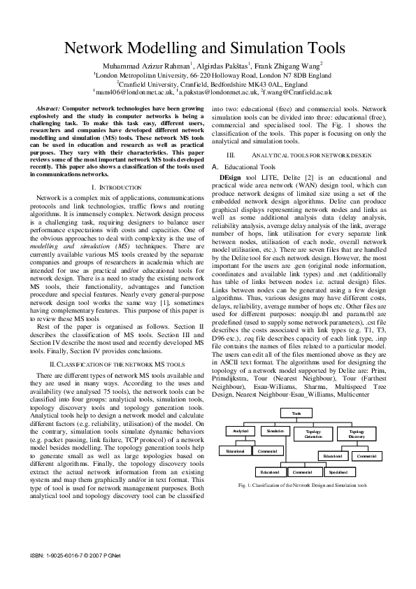 (PDF) Network modelling and simulation tools Algirdas Pakstas