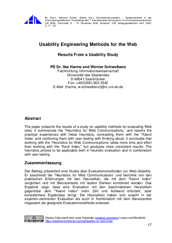 Usability Engineering Methods for the Web Results From a Usability Study