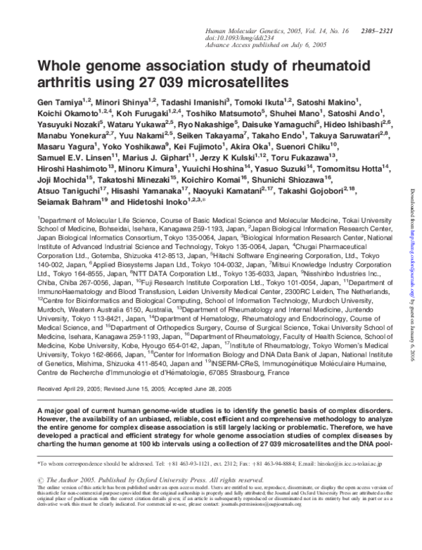 (PDF) Whole genome association study of rheumatoid arthritis using 27 039 microsatellites