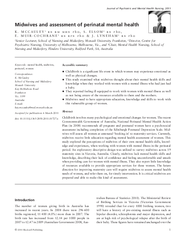 (PDF) Midwives and assessment of perinatal mental health