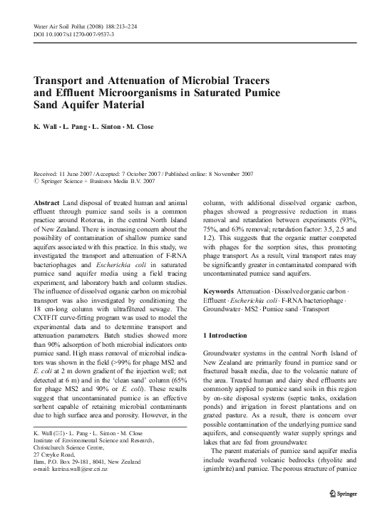 (PDF) Transport and Attenuation of Microbial Tracers and Effluent ...