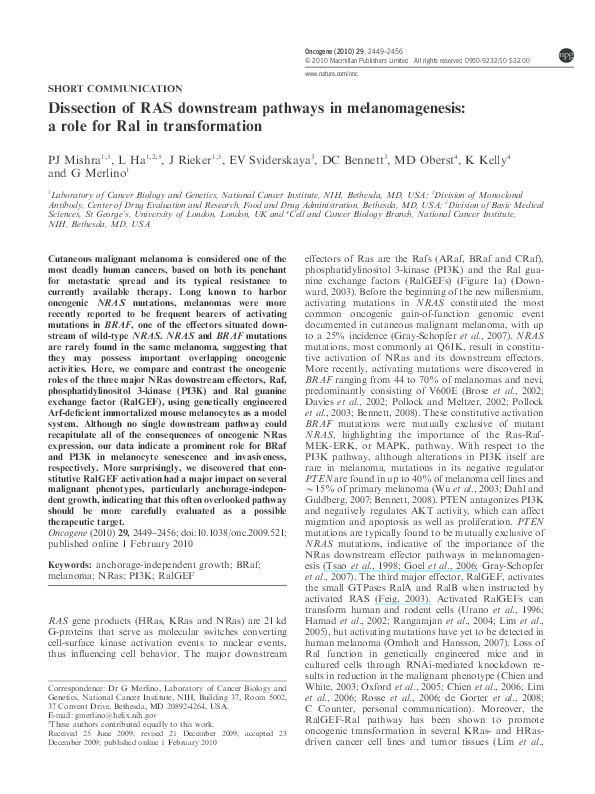 (PDF) Dissection of RAS downstream pathways in melanomagenesis: a role ...