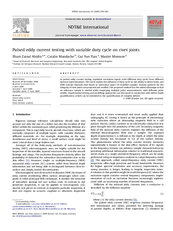 (PDF) Pulsed eddy current testing with variable duty cycle on rivet joints