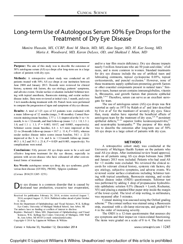 (PDF) Longterm use of autologous serum 50 eye drops for the treatment