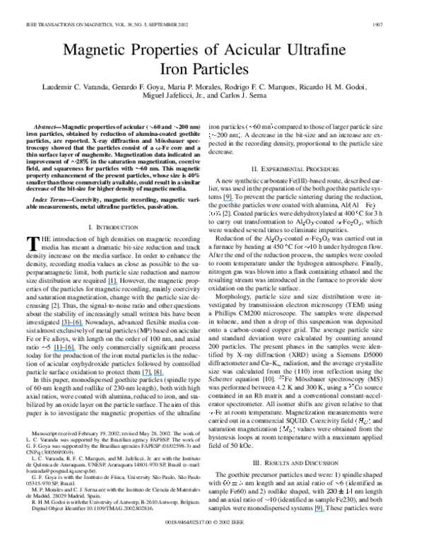 (PDF) Magnetic properties of acicular ultrafine iron particles