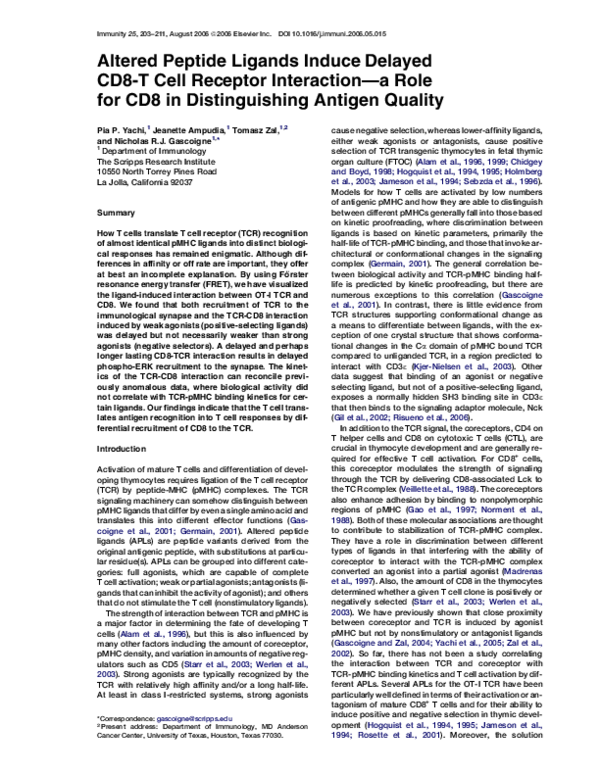 (PDF) Altered Peptide Ligands Induce Delayed CD8-T Cell Receptor ...