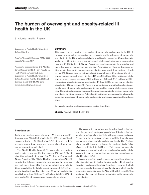 (PDF) The burden of overweight and obesity-related ill health in the UK