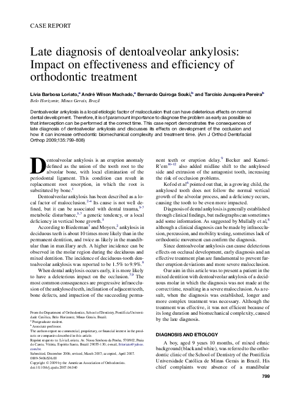 (PDF) Late diagnosis of dentoalveolar ankylosis Impact on