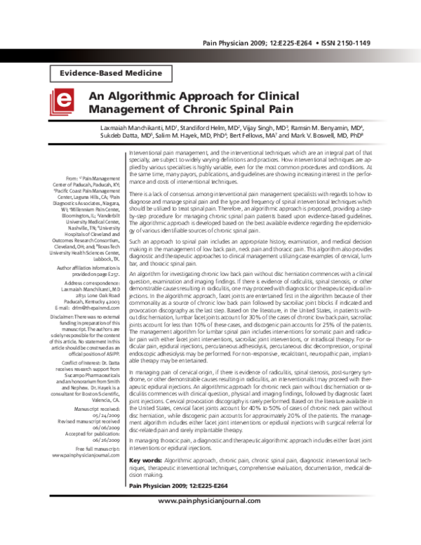 (PDF) An algorithmic approach for clinical management of chronic spinal ...