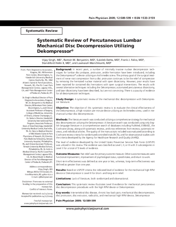 (PDF) Systematic review of percutaneous lumbar mechanical disc ...