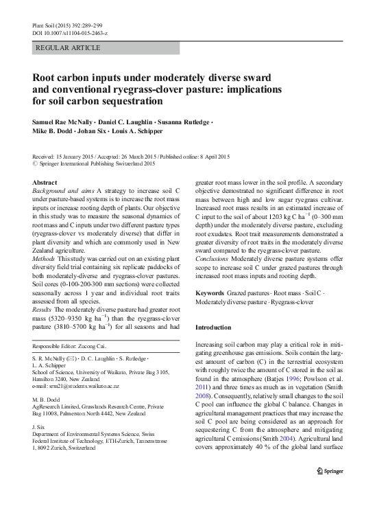(PDF) Root carbon inputs under moderately diverse sward and ...