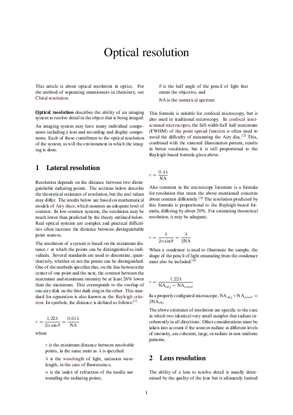(PDF) Optical resolution