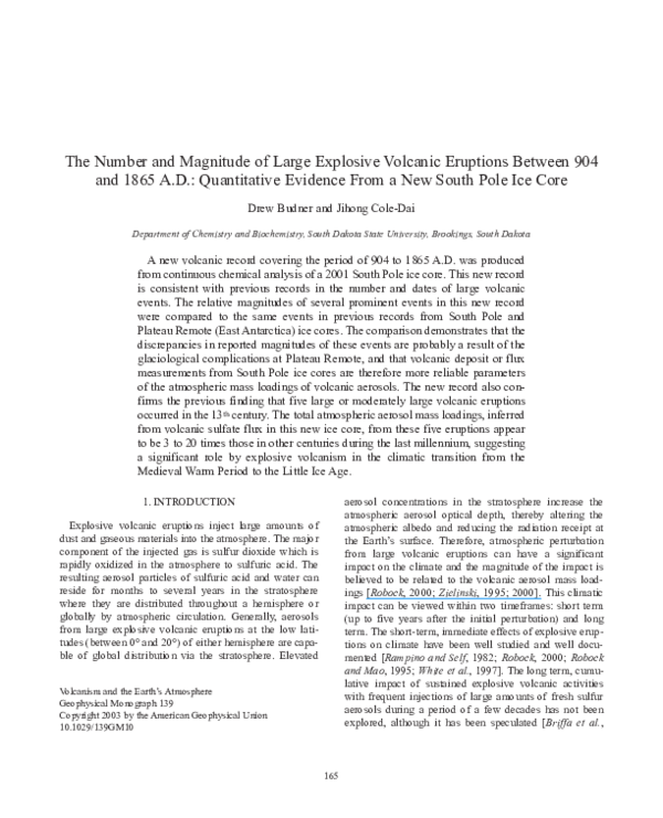 (PDF) The number and magnitude of large explosive volcanic eruptions ...