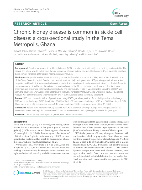 (PDF) Chronic kidney disease is common in sickle cell disease: a cross ...