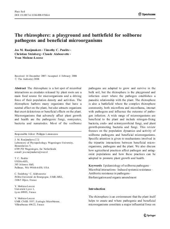 PDF) The rhizosphere: a playground and battlefield for