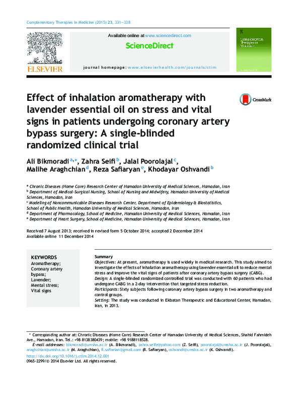 (PDF) Effect of inhalation aromatherapy with lavender essential oil on ...