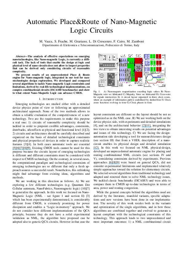 (PDF) Automatic Place&Route of Nano-magnetic Logic circuits