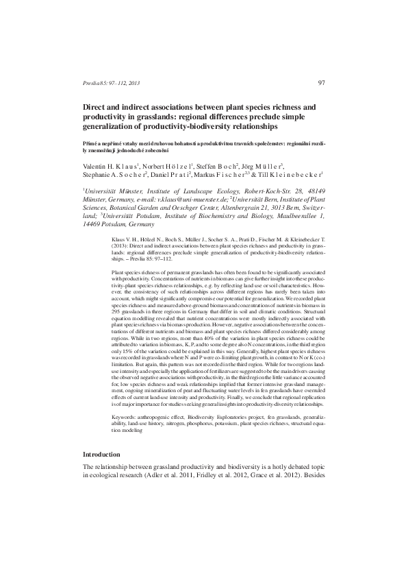 (PDF) Direct and indirect associations between plant species richness ...