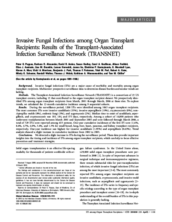 (PDF) Invasive Fungal Infections among Organ Transplant Recipients ...
