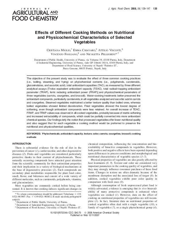 (PDF) Effects of Different Cooking Methods on Nutritional and