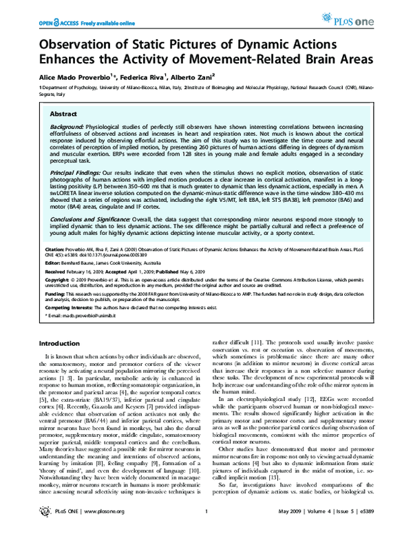 (PDF) Observation of Static Pictures of Dynamic Actions Enhances the ...