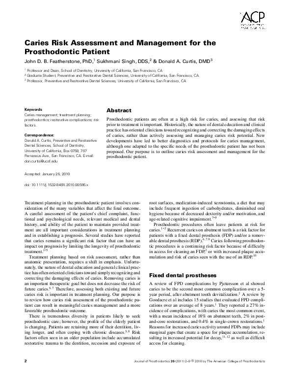 (PDF) Caries Risk Assessment and Management for the Prosthodontic