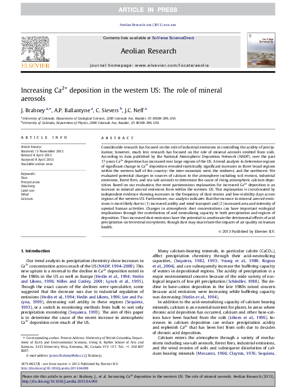 (PDF) Increasing Ca2+ deposition in the western US: The role of mineral ...
