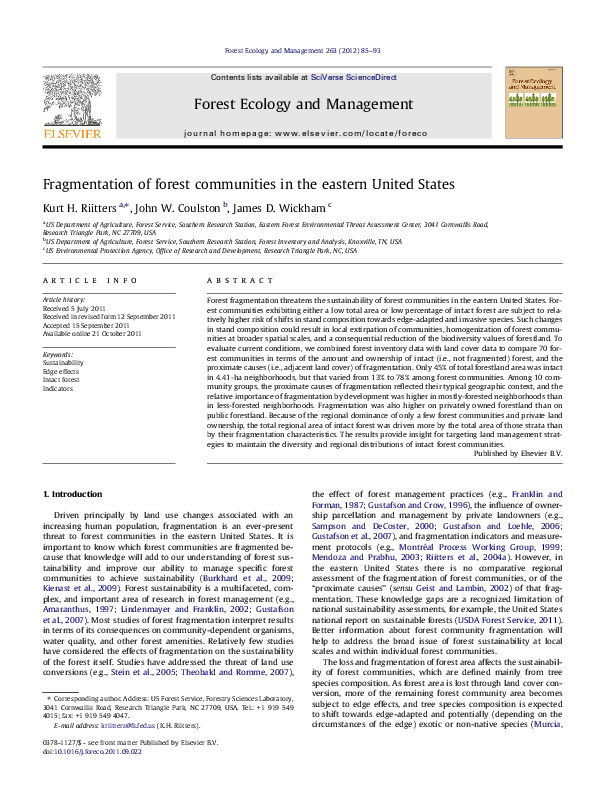 (PDF) Fragmentation of forest communities in the eastern United States