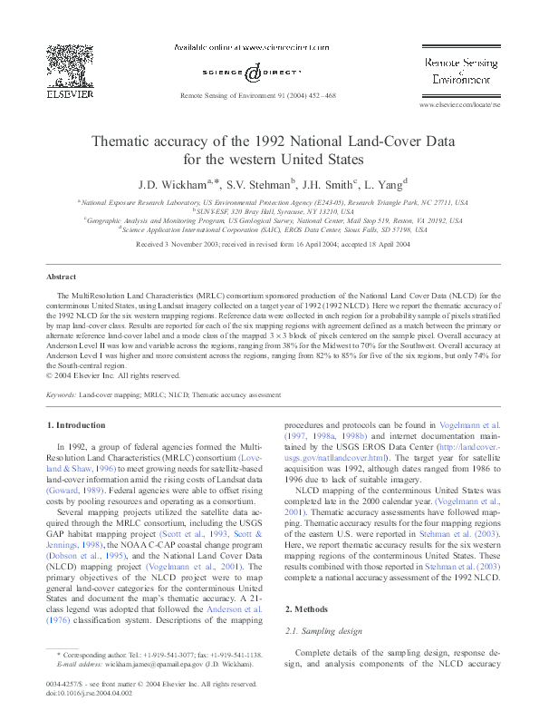 (PDF) Thematic accuracy of the 1992 National Land-Cover Data for the ...