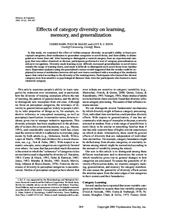(PDF) Effects of category diversity on learning, memory, and generalization