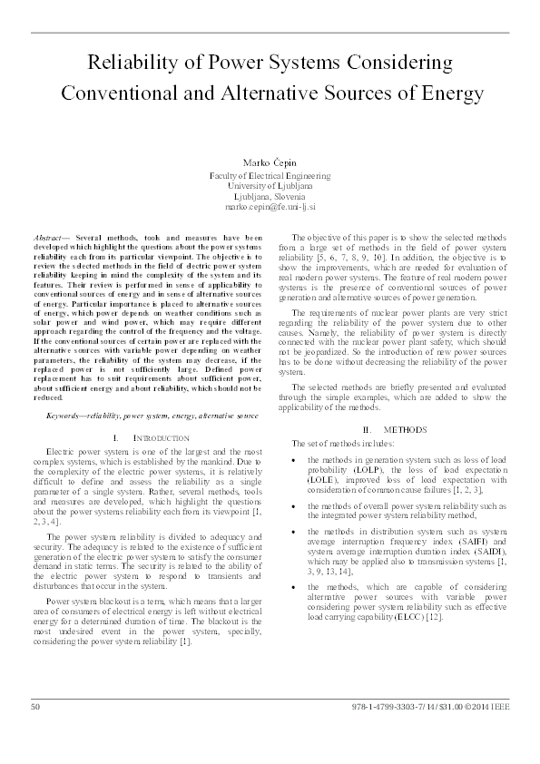 (PDF) Reliability of power systems considering conventional and ...