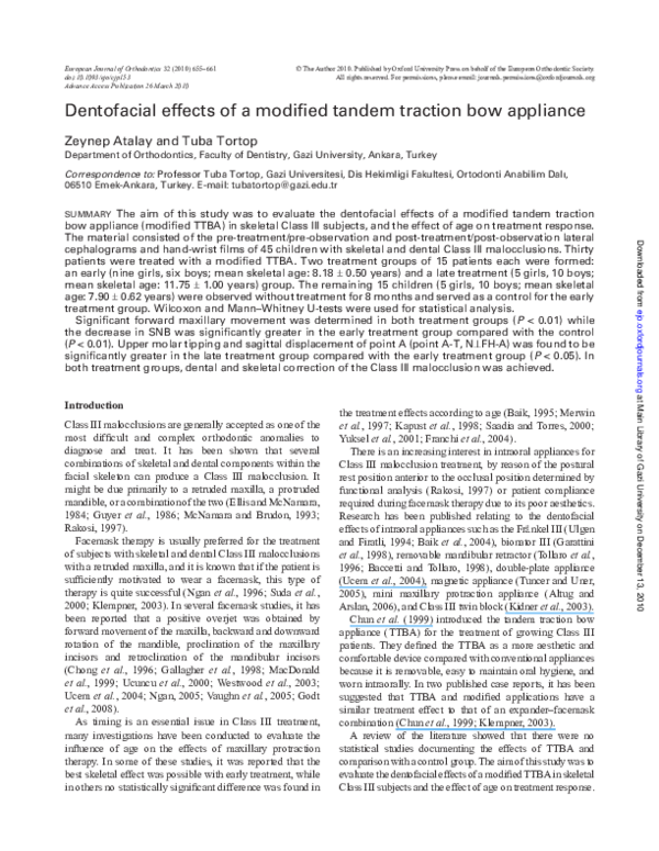 (PDF) Dentofacial effects of a modified tandem traction bow appliance