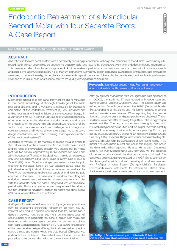 (PDF) Endodontic Retreatment of a Mandibular Second Molar with four