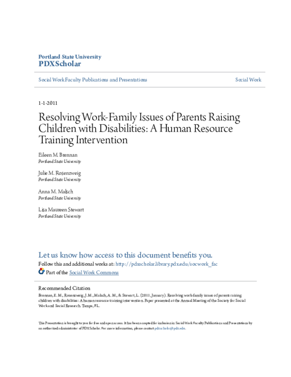 (PDF) Resolving Work-Family Issues of Parents Raising Children with ...