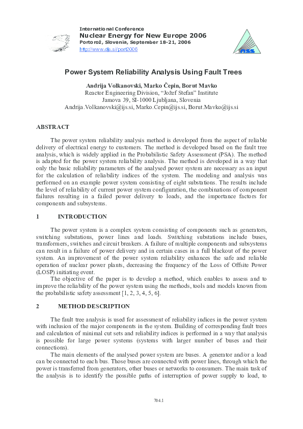 (PDF) Power System Reliability Analysis Using Fault Trees Marko Čepin