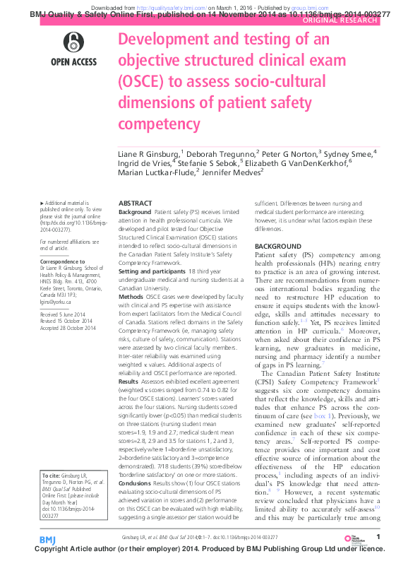 (PDF) Development and testing of an objective structured clinical exam ...