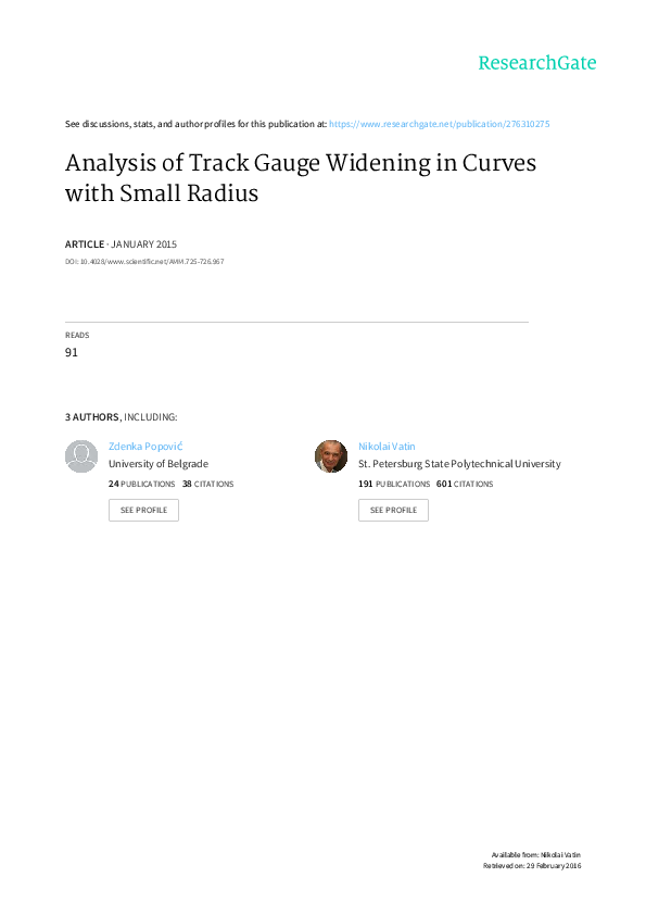 (PDF) Analysis of Track Gauge Widening in Curves with Small Radius