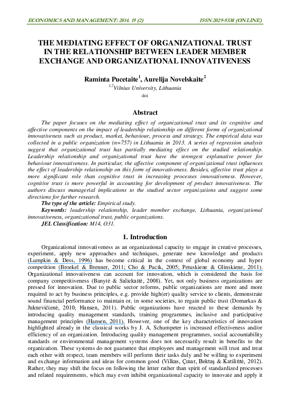 (PDF) The Mediating Effect of Organizational Trust in the Relationship ...