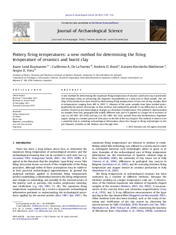 (PDF) Pottery firing temperatures a new method for determining the
