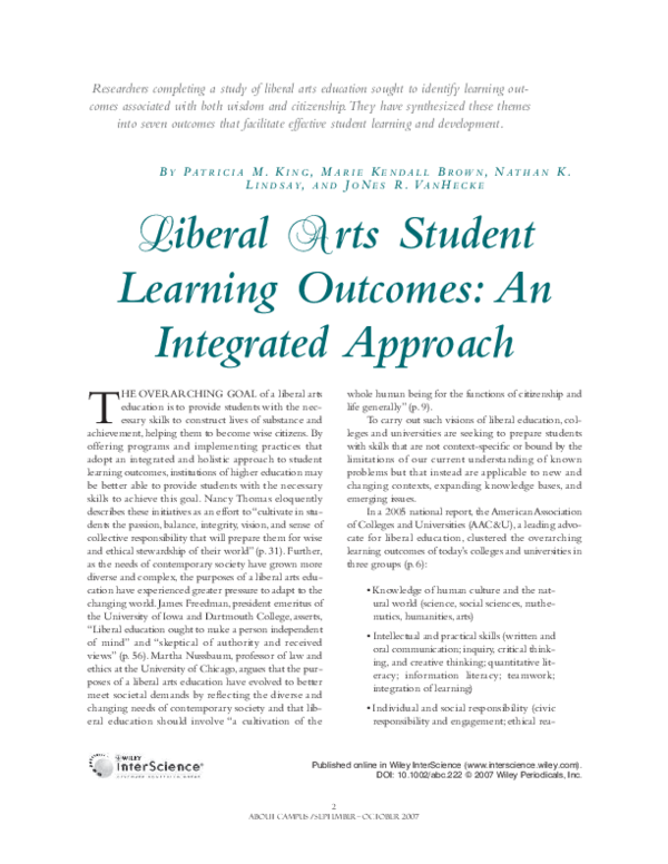 (PDF) Liberal arts student learning outcomes: An integrated approach