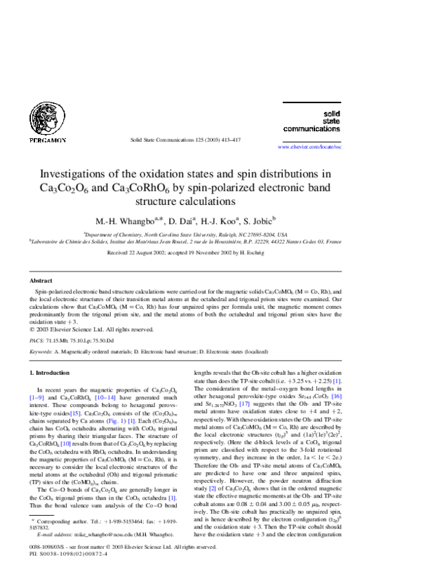 (PDF) Investigations of the oxidation states and spin distributions in ...