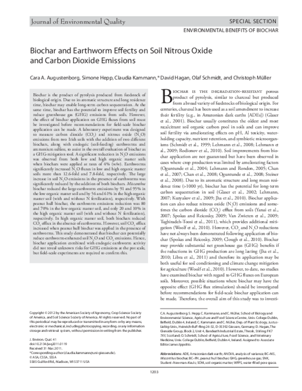 (PDF) Biochar and Earthworm Effects on Soil Nitrous Oxide and Carbon ...