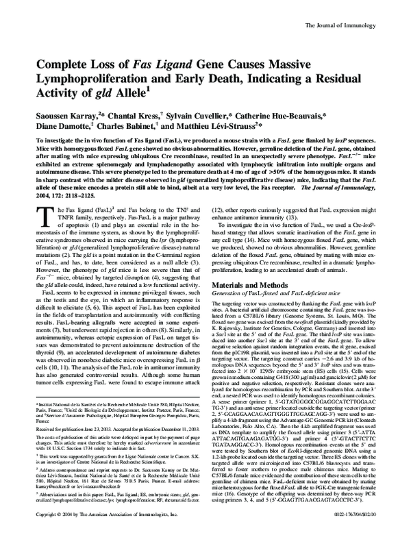 (PDF) Complete Loss of Fas Ligand Gene Causes Massive ...