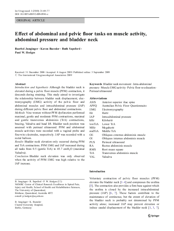 Pdf Effect Of Abdominal And Pelvic Floor Tasks On Muscle Activity