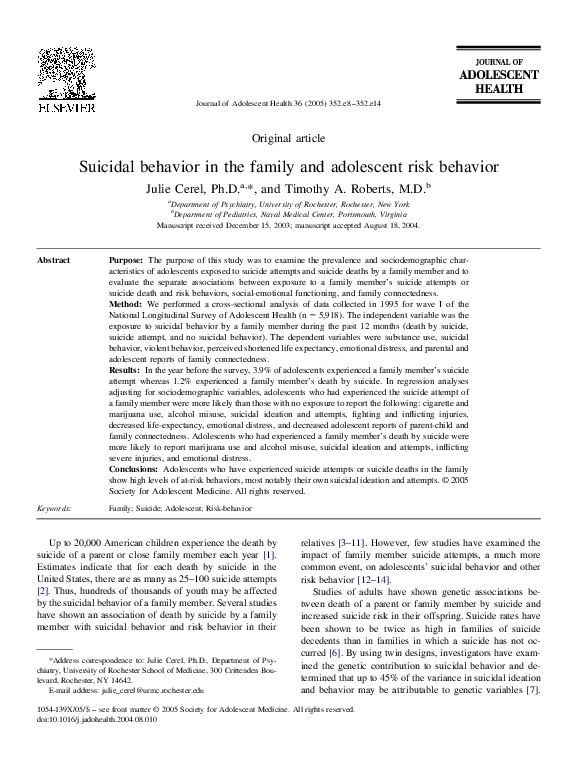 (PDF) Suicidal behavior in the family and adolescent risk behavior