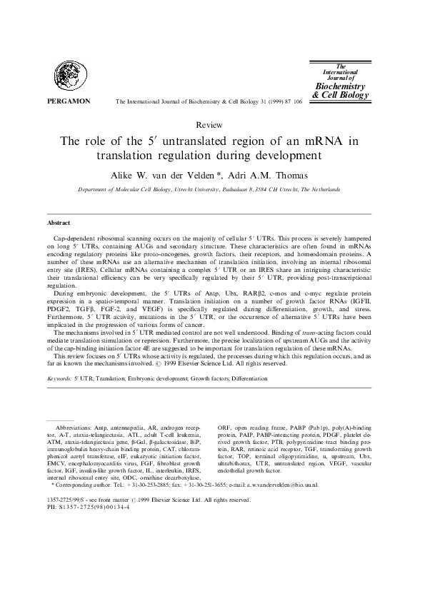 (PDF) The role of the 5′ untranslated region of an mRNA in translation ...