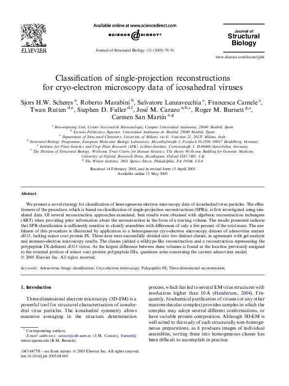 (PDF) Classification of single-projection reconstructions for cryo ...