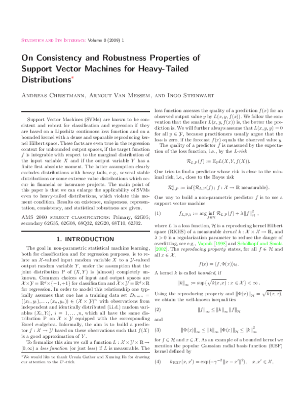 (PDF) On Consistency and Robustness Properties of Support Vector ...