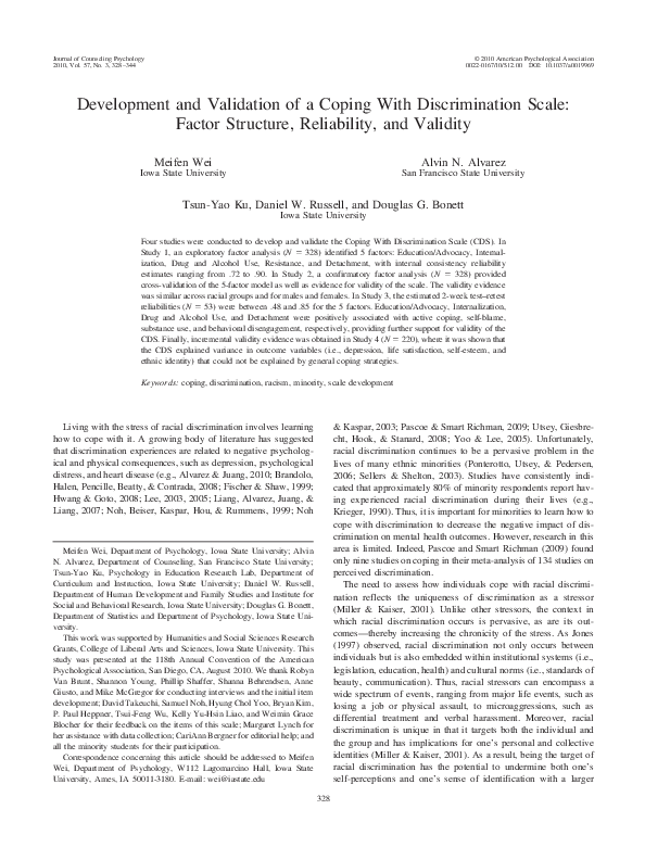 (PDF) Development and validation of a Coping with Discrimination Scale ...